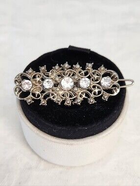 Vintage Silver Rhinestone Hairpin Barette